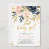 Invitation au Baby shower doux rose et marine (Devant)