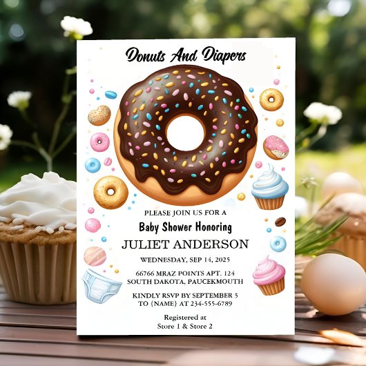 Invitation Au Baby shower Dreams Pink Blue Donuts Et Diapers