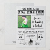 Invitation au Baby shower du journal Vintage (Devant / Derrière)