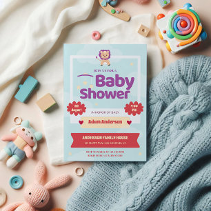 Invitation au Baby shower du lion mignon - Neutre 