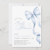 Invitation au Baby shower du ruban bleu (Devant)