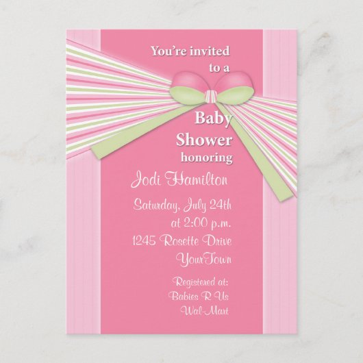 Invitation au Baby shower du ruban et des rayures (Devant)