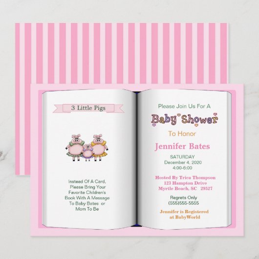 Invitation au Baby shower du thème du livre (Fille (Devant / Derrière)