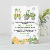 Invitation au Baby shower du Tracteur vert (Debout devant)