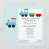 Invitation au Baby shower du train Blue Toy (Devant / Derrière)