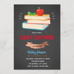 Invitation au baby shower du ver de livre
