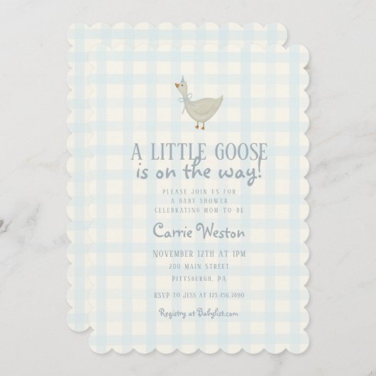 Invitation au Baby shower d'un petit garçon d'oie (Devant / Derrière)