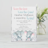 Invitation au Baby shower Eléphant Twin (Debout devant)