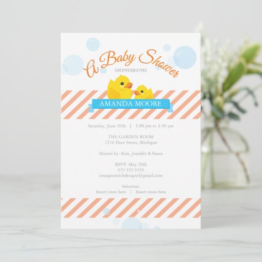 Invitation au Baby shower en caoutchouc (Debout devant)