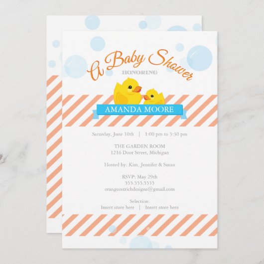 Invitation au Baby shower en caoutchouc (Devant / Derrière)