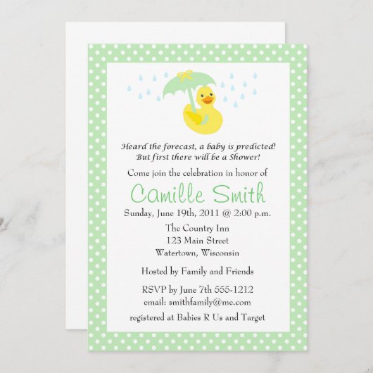 Invitation au Baby shower en caoutchouc (Devant / Derrière)