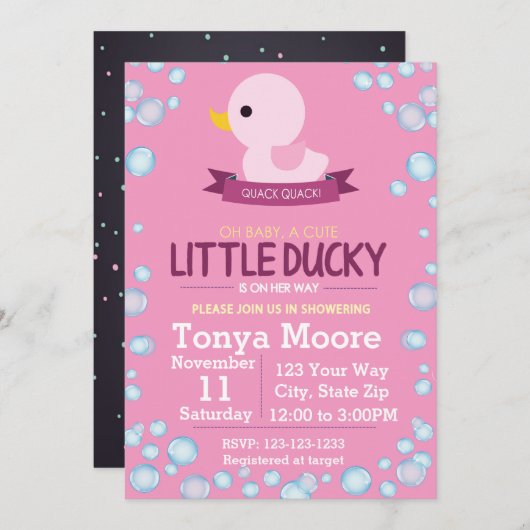 Invitation au Baby shower en caoutchouc (Devant / Derrière)