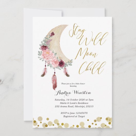 Invitation au Baby shower enfant Wild Moon (Devant)