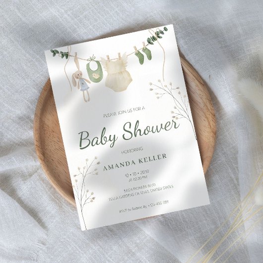 Invitation au Baby shower Eucalyptus Vert