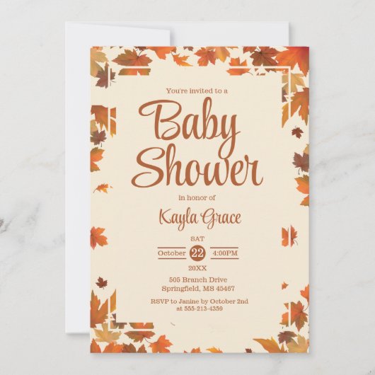 Invitation au Baby shower Feuille de l'érable d'au (Devant)