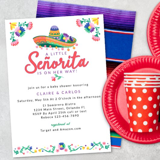 Invitation au Baby shower Fiesta - Floral Sombrero
