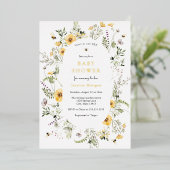 Invitation au Baby shower Fleur sauvage délicat et (Debout devant)