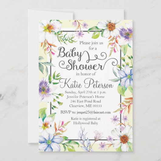 Invitation au Baby shower floral (Devant)