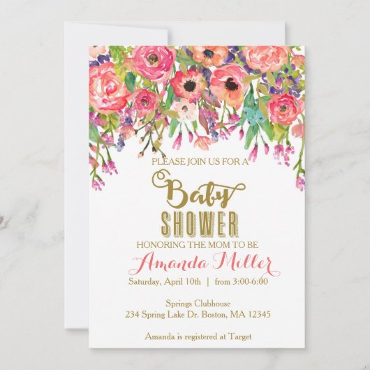 Invitation au Baby shower floral (Devant)