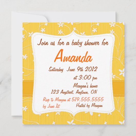 Invitation au Baby shower floral aux fleurs jaunes (Devant)