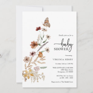 Invitation au Baby shower floral blanc