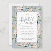 Invitation au Baby shower floral bleu Dusty (Devant)