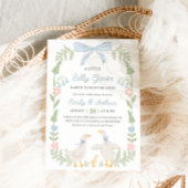 Invitation au Baby shower floral bleu oie