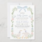 Invitation au Baby shower floral bleu oie (Devant)