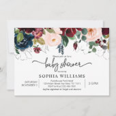 Invitation au Baby shower floral Blush & Navy (Devant)