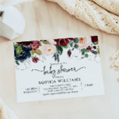 Invitation au Baby shower floral Blush & Navy