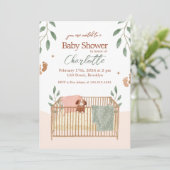 Invitation au Baby shower Floral Brown et blanc (Debout devant)
