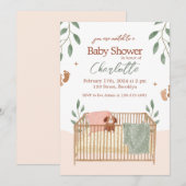 Invitation au Baby shower Floral Brown et blanc (Devant / Derrière)