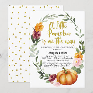 invitation au baby shower floral citrouille chic e
