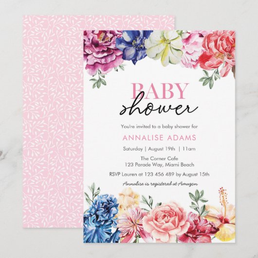 Invitation au Baby shower floral coloré (Devant / Derrière)