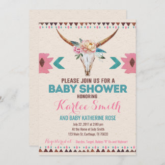 Invitation au Baby shower floral de Boho tribal