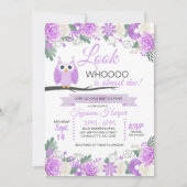 Invitation au Baby shower Floral de Chouette pourp (Devant)