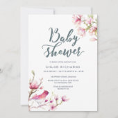Invitation au Baby shower floral de Magnolia rose (Devant)