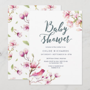 Invitation au Baby shower floral de Magnolia rose
