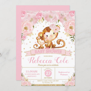 Invitation au Baby shower floral de singe