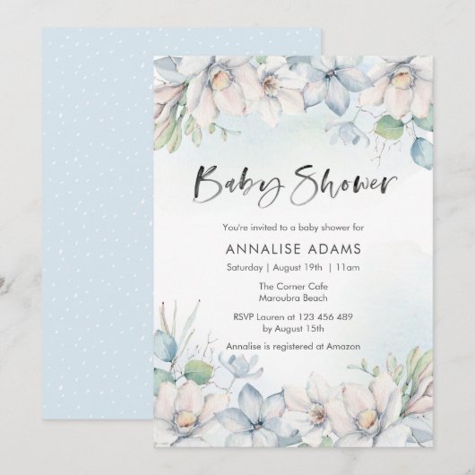 Invitation au Baby shower Floral d'hiver (Devant / Derrière)
