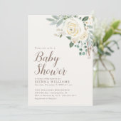 Invitation au Baby shower floral en hiver blanc (Debout devant)