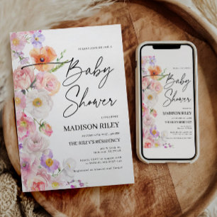 Invitation au Baby shower floral   Fleur Fiesta