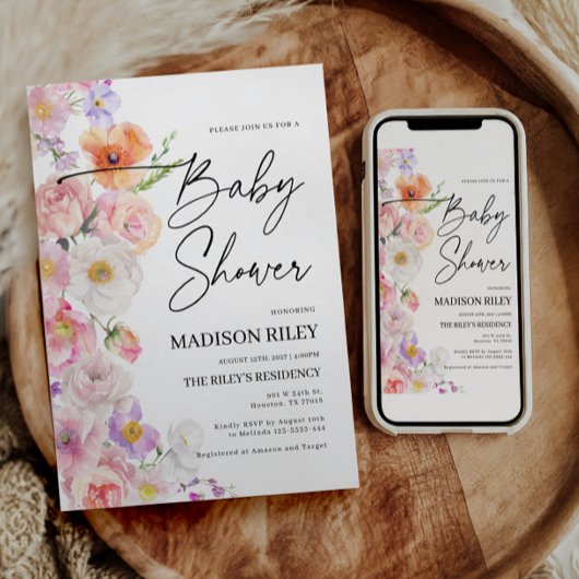Invitation au Baby shower floral | Fleur Fiesta