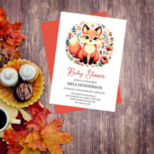 Invitation au Baby shower Floral Fox Cute