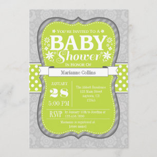 Invitation au Baby shower floral gris de LIme