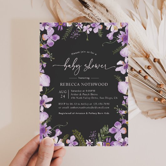 Invitation au Baby shower floral minimal Lilac mod