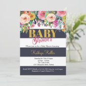 Invitation au Baby shower floral Navy & Gold (Debout devant)