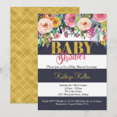Invitation au Baby shower floral Navy & Gold (Devant / Derrière)