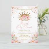 Invitation au Baby shower Floral Pink & Gold (Debout devant)