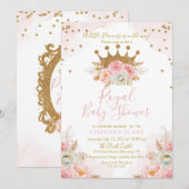 Invitation au Baby shower Floral Pink & Gold (Devant / Derrière)